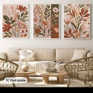 Unframed Canvas Botanical Floral Art Prints in Earthy Tones. 20"x28"